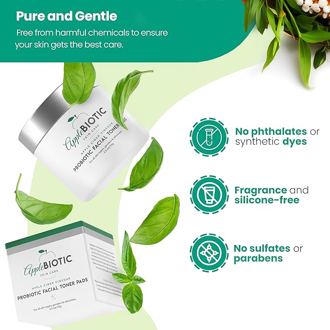 Toner Pads for Face - Exfoliating Face Wipes, for All Skin Types - Apple Cider Vinegar, Green Tea, 60 Pads