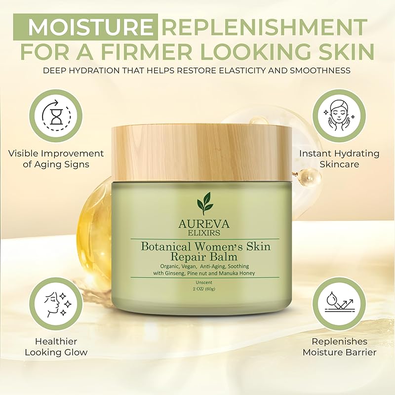 Botanical womanβs skin repair balm β Anti-Aging Moisturizer for Face, Body, Neck & DΓ©colletΓ© β Soothes Redness, Dryness, Itchy Skin β Calendula, Chamomile, Ginseng β 2oz Unscented