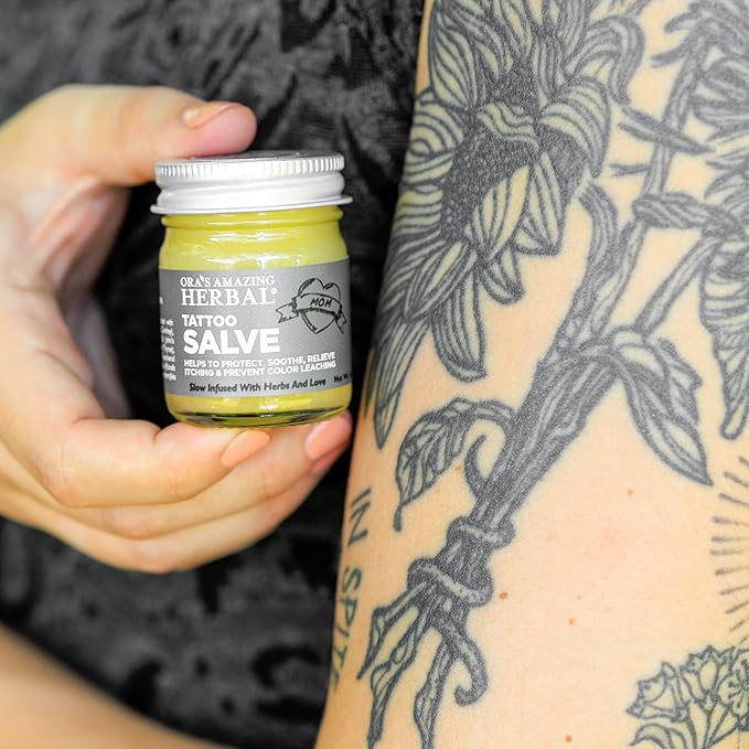Ora's Amazing Herbal Tattoo Salve, Tattoo Aftercare Balm, Paraben Free Healing OIntment For New Tattoos, Brightening Moisturizer For Old Ink, Itchy Tattoo Relief Cream, Plastic Free, 1 oz Travel Size