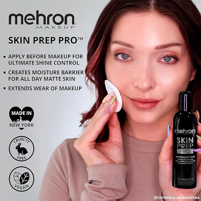 Mehron Makeup Skin Prep Pro Mattifying Skin Toner | Long Lasting Pre-Makeup Primer 4 fl oz (120 ml)