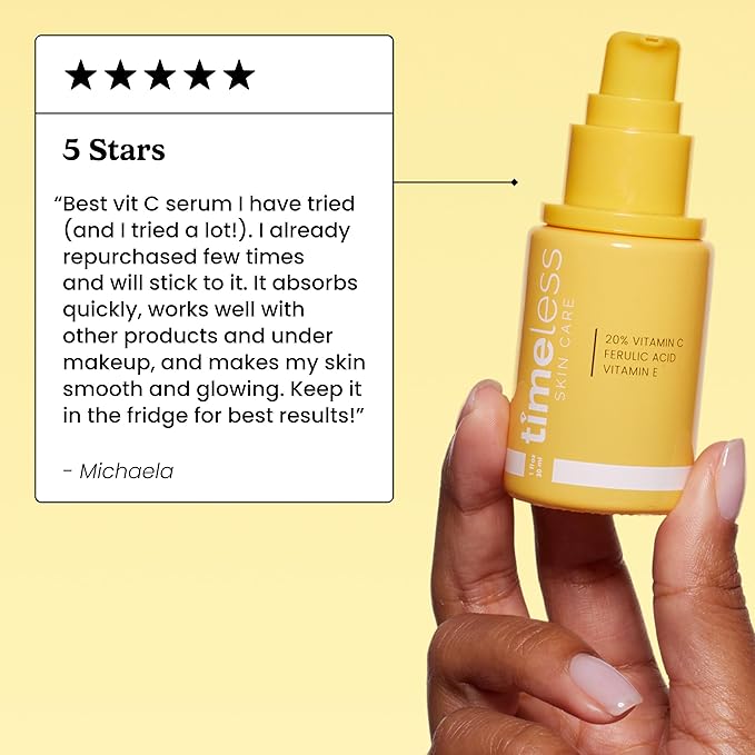 Timeless Skin Care Vitamin C Serum with Vitamin E & Ferulic Acid - Brightening Serum - for Oily & Dry Skin - Fragrance-Free - 1 oz