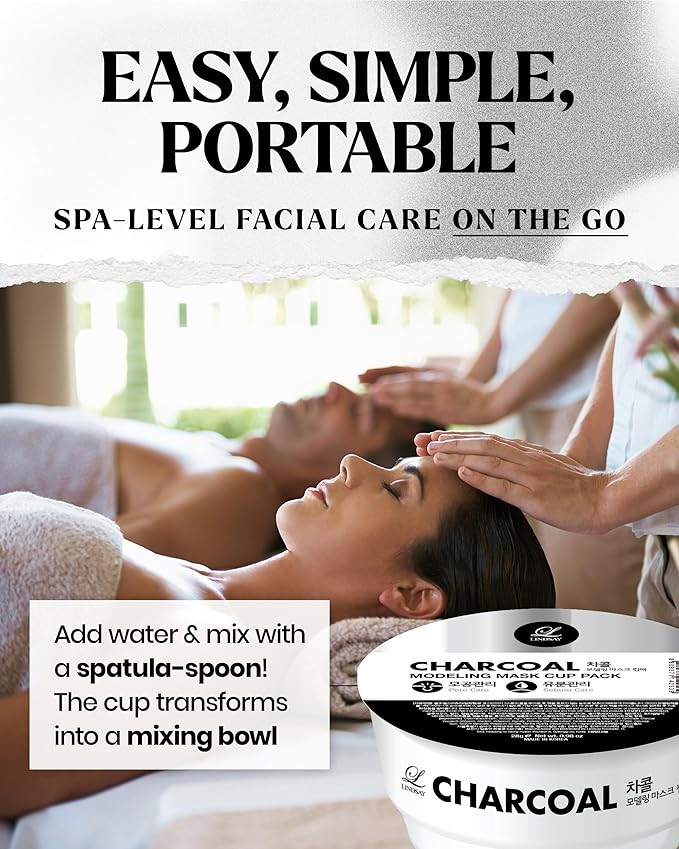 LINDSAY Charcoal Modeling Mask Cup Pack - Korean Skin Care Face Mask Modeling Pack – Single-Use Deep Pore Cleansing Face Mask w/Spatula Spoon – Spa Facial Peel-off Mask (6 ea, 0.36 lb)