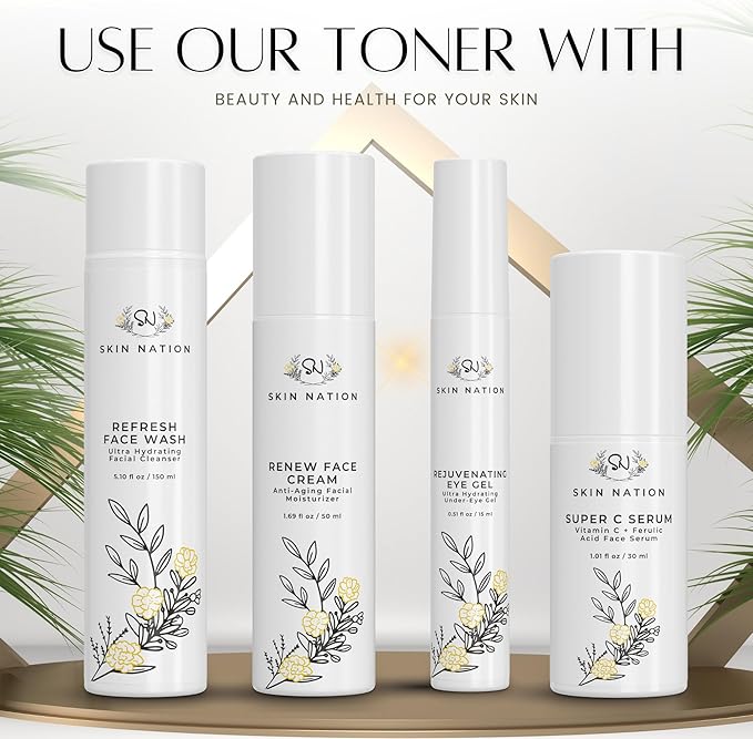 Skin Nation Hydrating Gentle Rosewater Toner with Aloe Vera and Chamomile, Alcohol-Free and Paraben-Free, for Dry, Sensitive, Oily and Combination Skin, 5 oz