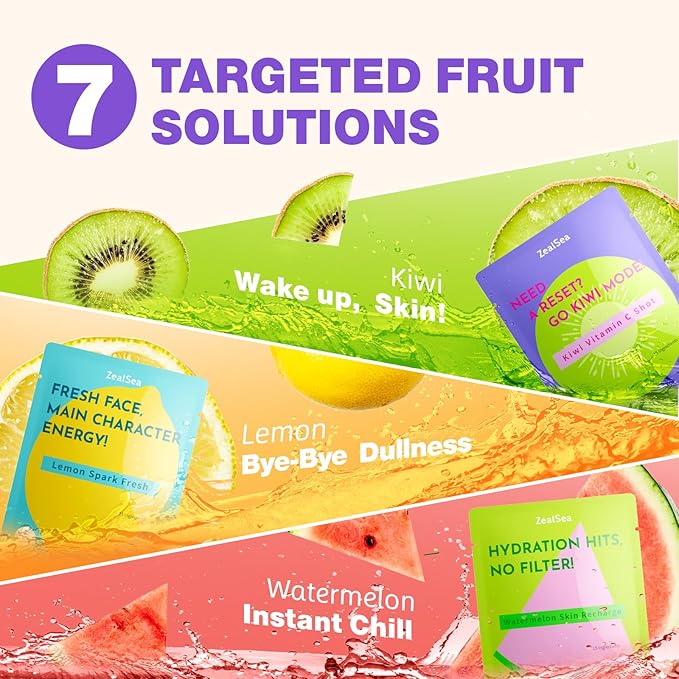 ZealSea Clean Beauty Face Masks Skincare, Minimalism 15 Ingredients Sheet Mask, Dopamine Color Design Facial Mask, Sleepover & Slumber Spa Party Supplies, Women Teen Girl Gifts Trendy Stuff, 7 Pack