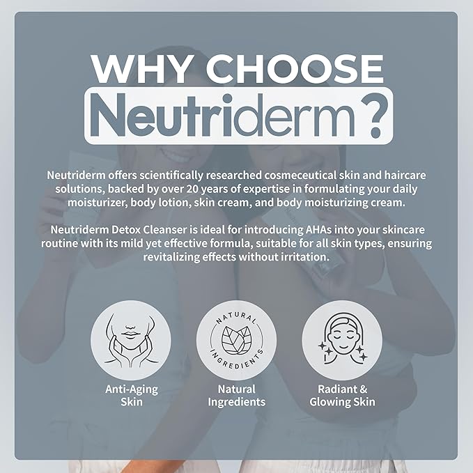 NEUTRIDERM Detox Gentle Exfoliating Face Wash – Glycolic Acid Gel Cleanser for Acne-Prone, Oily & Combination Skin – Deep Cleanser, Pore Refining, Waterproof Makeup Remover – 120ml (4.1 fl oz)