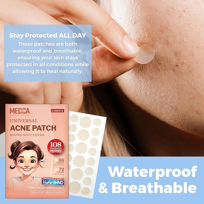 Acne Patches for Face - Hydrocolloid Bandages (108 Count) Pimple Patches for Face in 2 Universal Sizes, Acne Spot Treatment Care for Face & Skin Spot Patch Conceals Zits, Acne and Blackheads