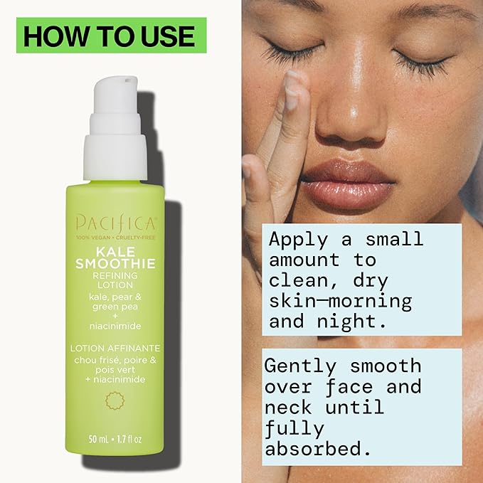 Pacifica Kale Smoothie Face Lotion, Refining Skincare, Face Moisturizer, Niacinamide, Vitamin C and E, Minimize Pores, Face Serum, For All Skin Types, Oily, Combination, Vegan, 1.7 fl oz (1 Count