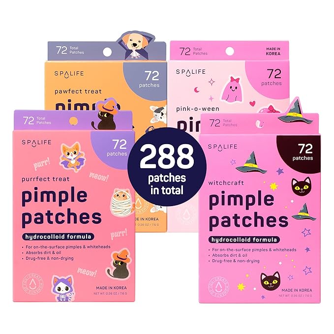 SpaLife Beauty Halloween Pimple Patches for Face | Korean Hydrocolloid Zit Patches for Face | Pimple Stickers Halloween Gifts for Women | Blemish Patch | Cute Acne Patch | 288 Count