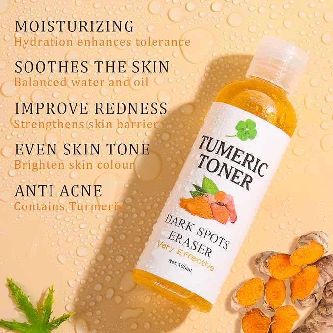 Toner for Dark Spots Turmeric Dark Spot Corrector Toner, Facial Toner for Acne Prone Skin, Dark Spot Remover for Face Hydrating Face Toner for Women, Moisturizing Toner Face for Dry Oily Skin- 4OZ