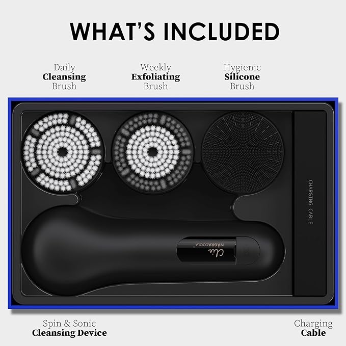 Premium Face Scrubber, Deep Pore Cleansing Brush, Waterproof & Rechargeable Face Scrub Brush for Men& Women, Electric Facial Exfoliator with 3 brushes, 3 Intensities, 2 Modes with Eye Rollor- Charcoal