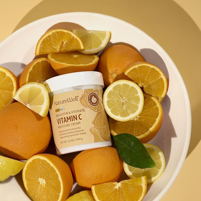 NATURE WELL Clinical Brighten & Hydrate Vitamin C Moisture Cream Skincare for Face, Body & Hands, Revitalizes Dull-Looking Skin, Promotes A Glowing Complexion, Helps Visibly Improve Skin Texture, 16oz