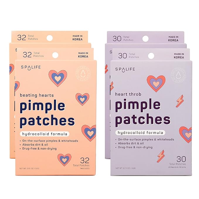 SpaLife Hydrocolloid Heart Pimple Patch Duo – Overnight Acne Patches for Blemishes, Redness & Oil Control – 62 Assorted Spot Patches for All Skin Types
