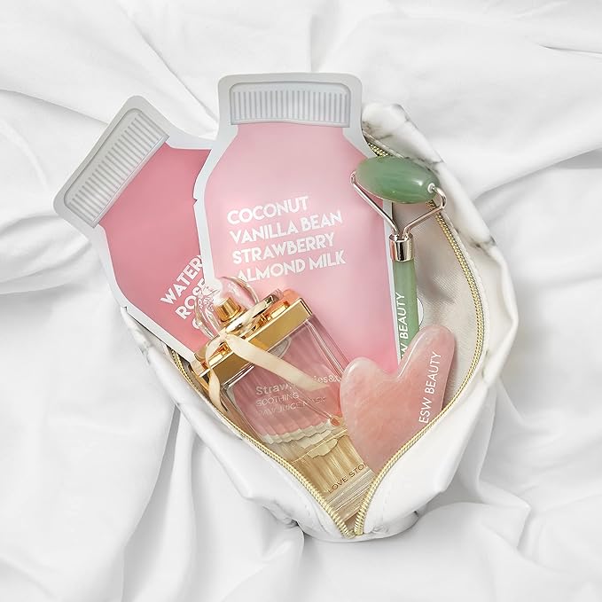 ESW Beauty Strawberries & Cream - Soothing Raw Juice Face Mask (6-Pack) - Calming with Coconut, Vanilla Bean, Almond Milk & Strawberry for Sensitive Skin - Reduces Redness & Nourishes