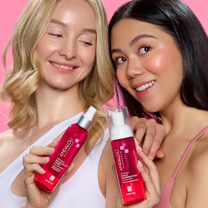 Andalou Naturals 1000 Roses Gentle Cleansing Foam | Foaming Face Wash with Rose Stem Cells & Organic Aloe Leaf Juice | Hydrating Daily Cleanser for Sensitive Skin | 5.5 fl oz