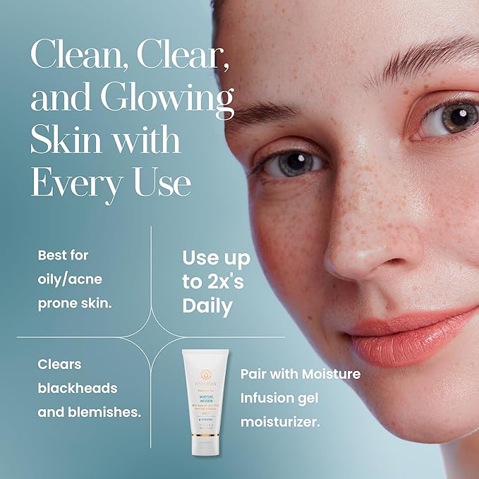 Hylunia Skincare Salicylic Facial Cleansing Gel β Deep Pore Cleanser for Oily & Acne-Prone Skin, Exfoliates, Minimizes Blackheads & Breakouts, Hydrates, Brightens Complexion, 5.1 fl. oz.