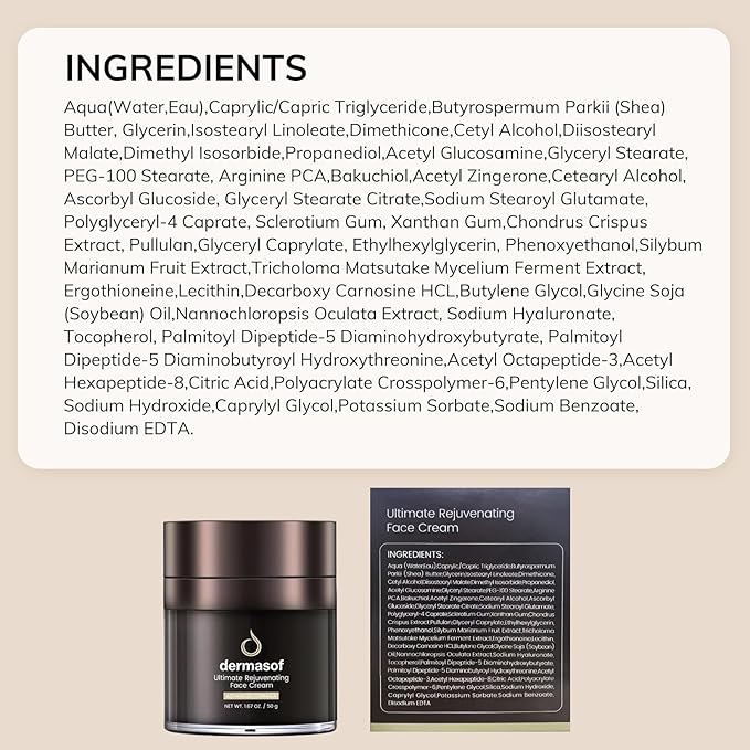 Ultimate Rejuvenating Moisturizer Face Cream with Hyaluronic Acid & Bakuchiol, Anti Aging, Anti Wrinkle, Antioxidant, Anti Glycation,Firming and Elasticity, Barrier Repair, 1.67 Fl Oz