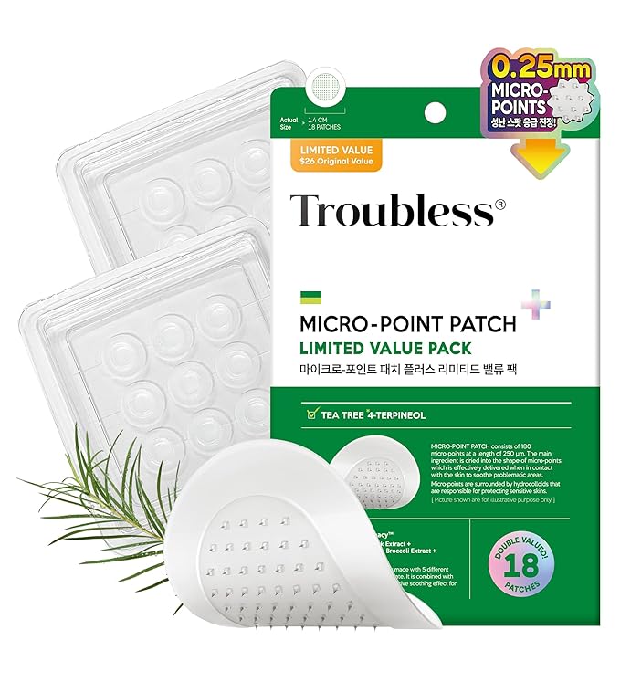 Troubless Micro-Point Patch Plus Limited Value Pack - Thin Hydrocolloid for Targeted Application w/ 180 Micro-Points - High-Absorption, Seamless Adhesion & Easy-Wear Zit Patches for Face (18 ea)