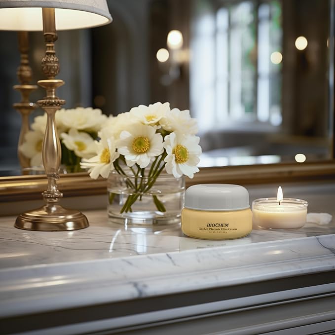 BIOCHEM Golden Placenta Ultra Cream – Anti-Aging Moisturizer w/Placenta Extract for Wrinkles, Fine Lines & Collagen Support, Natural Radiance, Firming, Toning & Hydrating for Face & Neck, 1.41 oz/40g