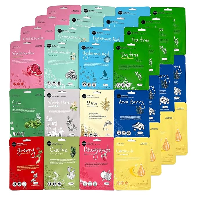 Celavi K-Beauty Skincare Essence Facial Face Mask Korea Skin Care Moisturizing C Set 48 Pack