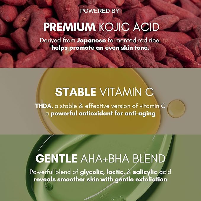 SkinSetGo Kojic Acid Serum For Face & Body, Premium Kojic Acid with Vitamin C, AHA Blend, and BHA, Lightweight Daily Serum 1oz
