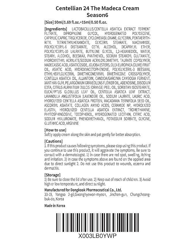 CENTELLIAN 24 The Madeca Cream (1.7+0.5fl oz) - Centella Moisturizer for Face, Korean Skin Care. Dry, Sensitive Skin. TECA, Centella Asiatica, Madecassoside