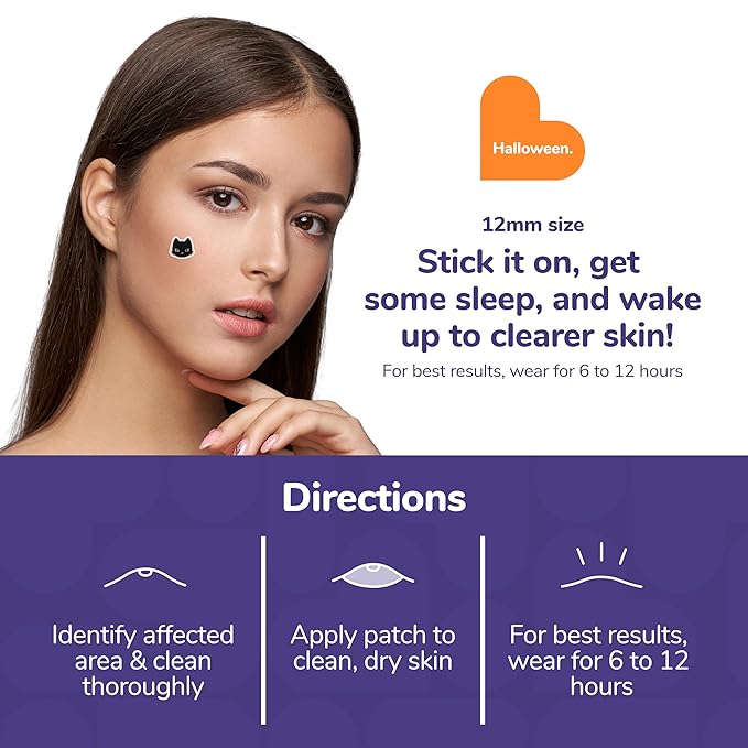 BioSwiss Pimple Patches, Halloween Acne Patch for Zits and Blemishes, Hydrocolloid Spot Stickers for Face and Skin, 72 Count