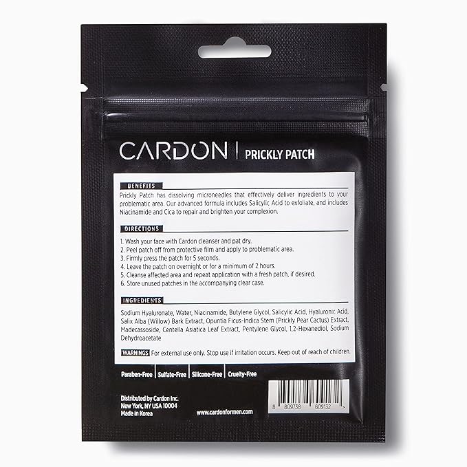 Cardon Microneedle Patches - Microdart Acne Patch with Salicylic Acid, Niacinamide & Hyaluronic Acid - Korean Pimple Patches to treat Zits, Blackheads, Blemishes, Razor Bumps, Ingrown Hair - (9 count)