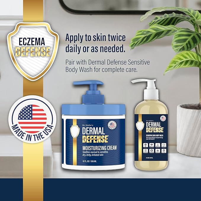 Dr. Eddie's Dermal Defense Moisturizing Cream - Face and Body Moisturizer for Dry Skin, Daily Cream for Sensitive Skin Care, Ultra Moisturizing Eczema Cream for Men and Women - 12 fl oz