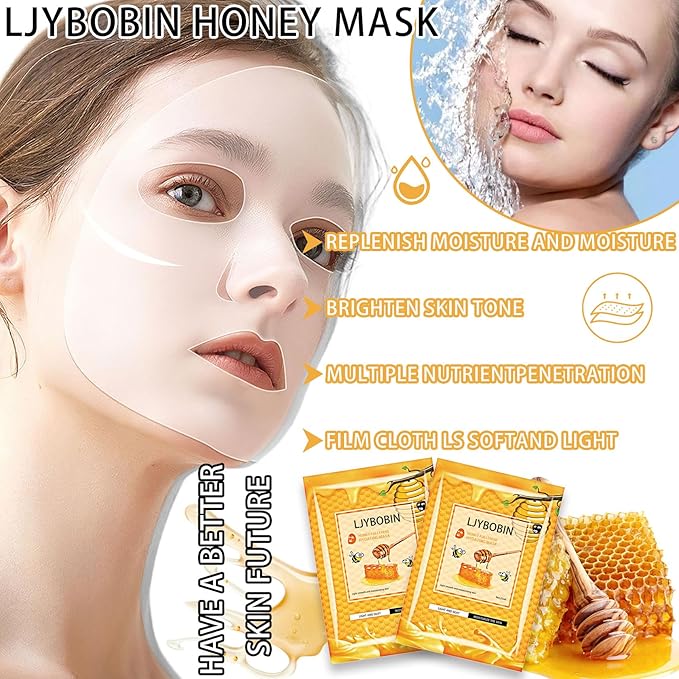 8 Pack Honey Sheets Face Mask Skincare Set,Moisturizing Facial Masks for Men & Women,Hydrating Long Lasting Soft Face Masks Skin Care for All Skin Types