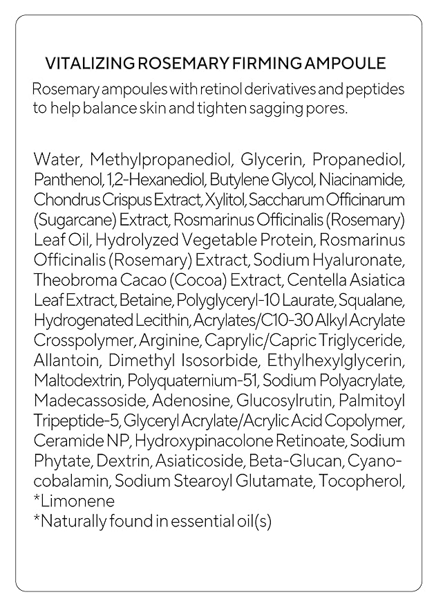 AROMATICA Vitalizing Rosemary Firming Ampoule Serum - Skin Revitalizing Retinol Serum for Face, Moisturizing & Strengthening Skin Barrier (30ml)