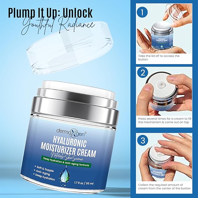Hyaluronic Acid Moisturizer - Hydrating Moisturizer Face Cream to Reduce Pigmentation & Improve Skin Elasticity - Anti Aging Cream for Day and Night Use - Suitable for All Skin Types - 50 ml