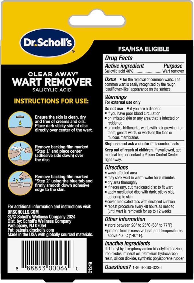 Dr. Scholl’s Clear Away Wart Remover Hydrogel Bandages for Fingers and Toes - Clinically Proven Effective Wart Removal and Cushioning Pain Relief, Comfortable Multi-Day Coverage Patches