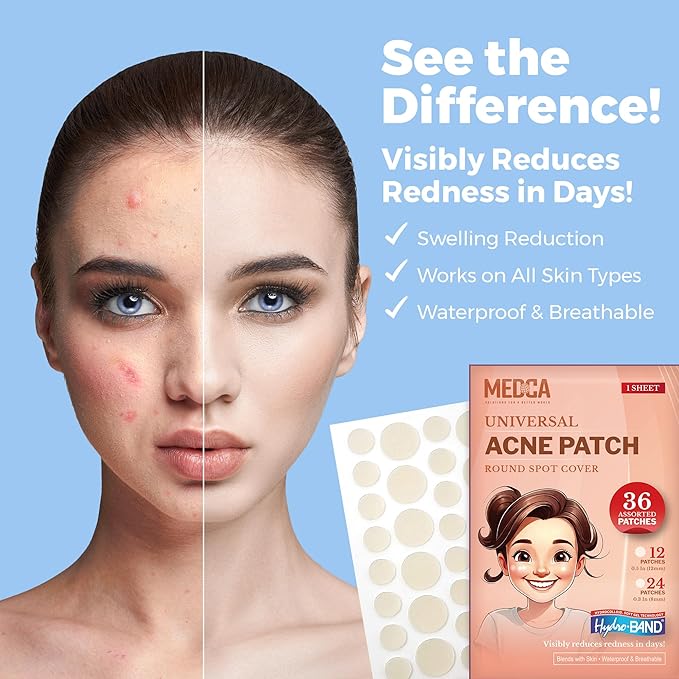 MEDca Acne Patches for Face - Hydrocolloid Bandages (36 Count) Pimple Patches for Face in 2 Universal Sizes, Acne Spot Treatment Care for Face & Skin Spot Patch Conceals Zits, Acne and Blackheads