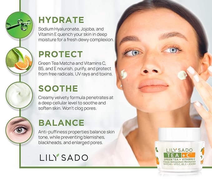 LILY SADO TEA+C™ Green Tea & Vitamin C Moisturizer - Antioxidant, Anti-Aging Anti-Wrinkle Daily Moisturizing Lotion - Hydrates, Softens, Firms & Tones for Luscious, Radiant Skin. For Women & Men