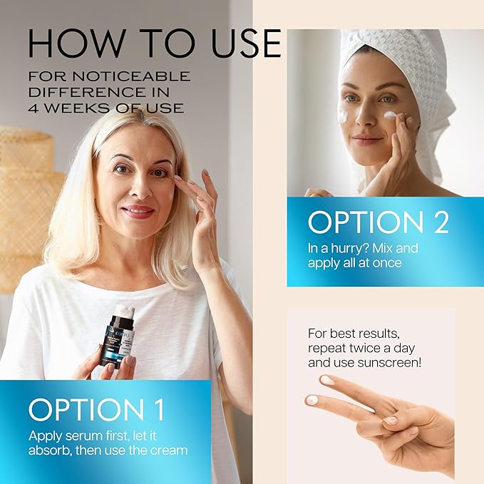 2-in-1 Collagen Booster, Retinol & Hyaluronic Acid Cream & Serum, Anti-Aging, Lifting Skin-Tightening Moisturizer for Men & Women, Neck and DΓ©colletΓ©, Made in USA Daily Moisturizer Face Cream, 2.0 oz