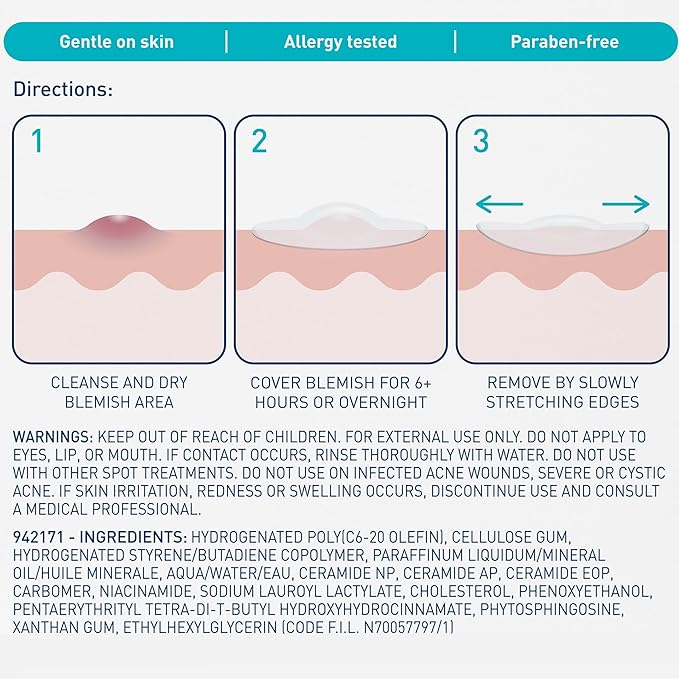 CeraVe Hydrocolloid Blemish Patches, Oil Absorbing Spot Control with Ceramides and Niacinamide, Allergy-Tested & Suitable For Sensitive Skin, Ultra-Thin & Blends Into All Skin Tones, 22ct