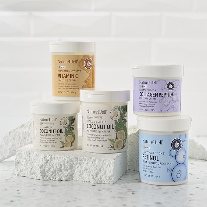 NATURE WELL Clinical Brighten & Hydrate Vitamin C Moisture Cream Skincare for Face, Body & Hands, Revitalizes Dull-Looking Skin, Promotes A Glowing Complexion, Helps Visibly Improve Skin Texture, 16oz