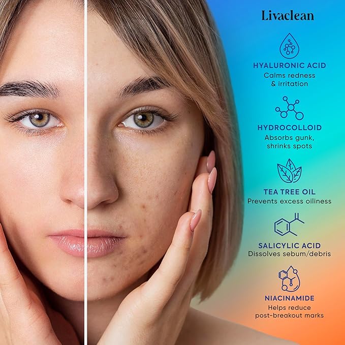 LivaClean 18 CT Microdart Acne Patch – Pimple Patches with Salicylic Acid & Tea Tree Oil – Dark Spot Patches for Face, Blemish Dots, Deep Pimple Patch, Salicylic and Hyaluronic Acid