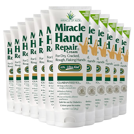 Miracle of Aloe Miracle Hand Repair Cream 1 oz Healing Aloe Vera Lotion for Dry, Cracked Hands with 60% Ultra Aloe Gel - Moisturizes, Softens, and Repairs - Non-Greasy (12-Pack)