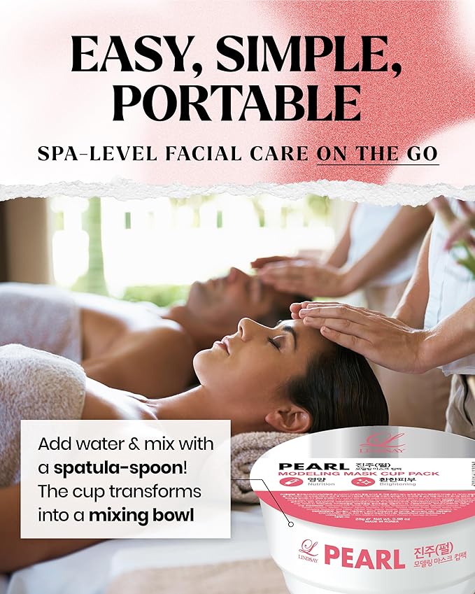 LINDSAY Pearl Modeling Mask Cup Pack - Korean Skin Care Face Mask Modeling Pack – Single-Use Revitalizing Face Mask w/Spatula Spoon – Spa Facial Peel-off Mask (6 ea, 0.36 lb)
