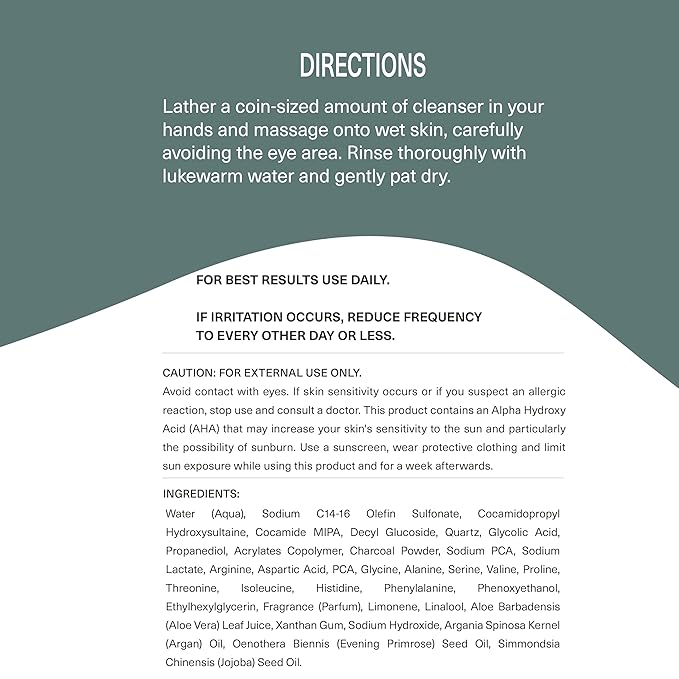 Botanic Tree Glycolic Acid Exfoliating Face Wash for Men - Facial Exfoliating Cleanser, Face Scrub - 2.5% Glycolic Acid with Activated Charcoal - 6 fl oz