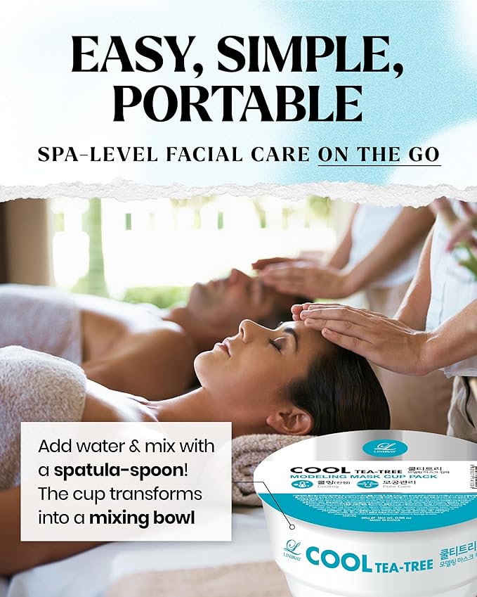 LINDSAY Cool Tea-Tree Modeling Mask Cup Pack - Korean Skin Care Face Mask Modeling Pack – Single-Use Cooling Moisturizing Face Mask w/Spatula Spoon – Spa Facial Peel-off Mask (6 ea, 0.36 lb)