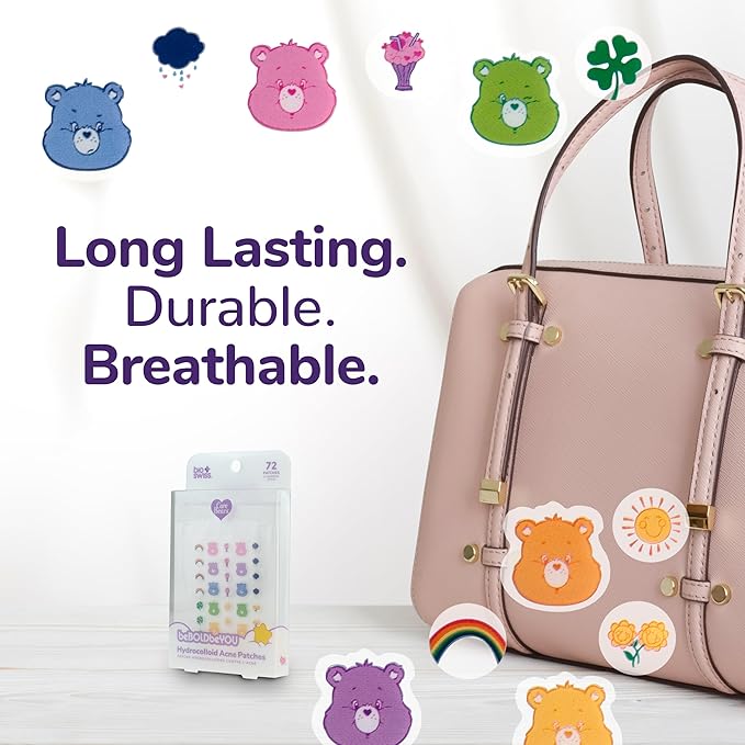 BioSwiss Pimple Patches, Care Bears Printed Acne Patch for Zits and Blemishes, Hydrocolloid Spot Stickers for Face and Skin, 72 Count