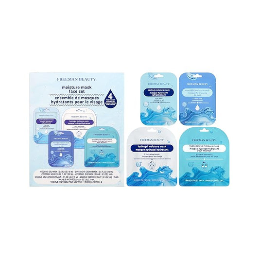 Freeman 4 Piece Moisture Mask Face Set, Hydrating Face Masks & Under Eye Mask For Puffy Eyes, Hydrogel Masks For Dry Skin, Hyaluronic Acid, Travel-Friendly, Vegan & Cruelty Free Skincare