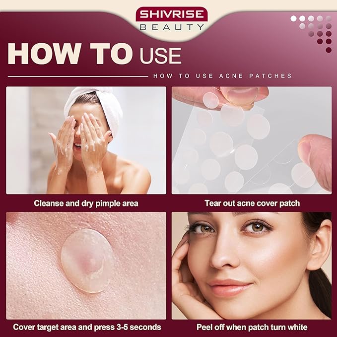 Pimple Patches for Face (300 Counts), Hydrocolloid Acne Patches for Face, Covering Blemishes, Invisible Pimple Patches, Round Shape Zit Covers, Not Tested on Animals, 4 Sizes
