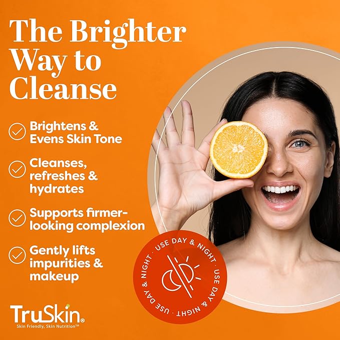TruSkin Vitamin C Cleanser for Face - Brightening Face Wash with Vitamins C & E, Rosehip Oil, Aloe Vera and MSM - Deep Clean and Refresh for Radiant, Healthy-Looking Skin, 5 fl oz