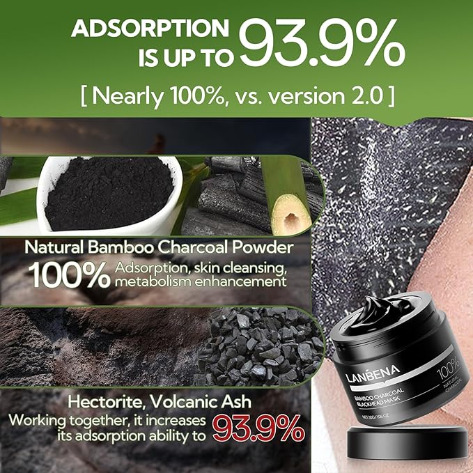 LANBENA 2-Pack Pore Strips: 2% Salicylic Acid BHA Nose Strips + Bamboo Charcoal Blackhead Peel-Off Mask | Deep Cleansing, Purifying Pore Treatment for Blackhead & Oil Removal, Plant-Based Skincare Duo