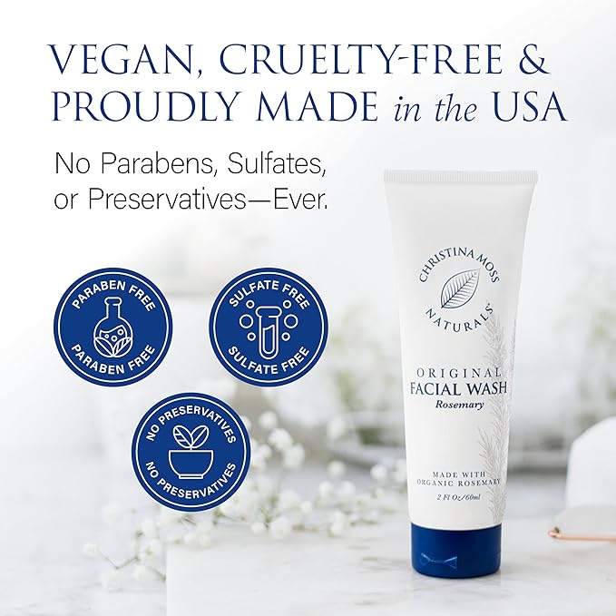 Christina Moss Naturals Face Wash for Women & Men – Gentle Facial Cleanser for All Skin Types, 80% Organic Face Wash & Gel Cleanser for Daily Use, Non-toxic, Fragrance-, Paraben-, Sulfate-Free, 4 oz.