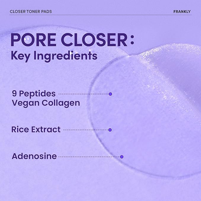 FRANKLY Pore Closer Toner Pads l Rice Jelly Pads with 9 Peptides, Vegan Collagen, Rice Extract l Pore Minimizer l Hydrating for All Skin Types l Korean Skin Care