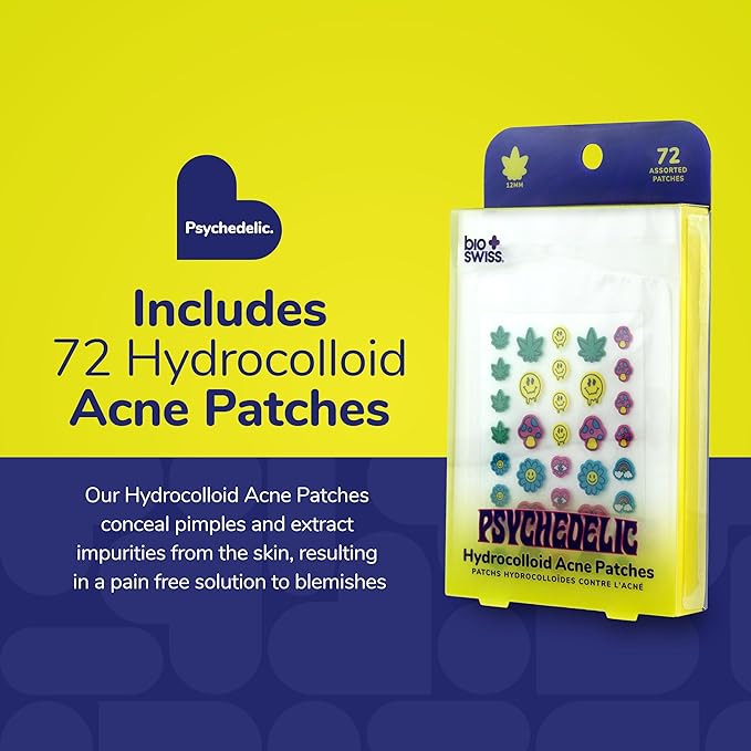 BioSwiss Pimple Patches, Psychedelic Shaped Acne Patch for Zits and Blemishes, Hydrocolloid Spot Stickers for Face and Skin, 72 Count